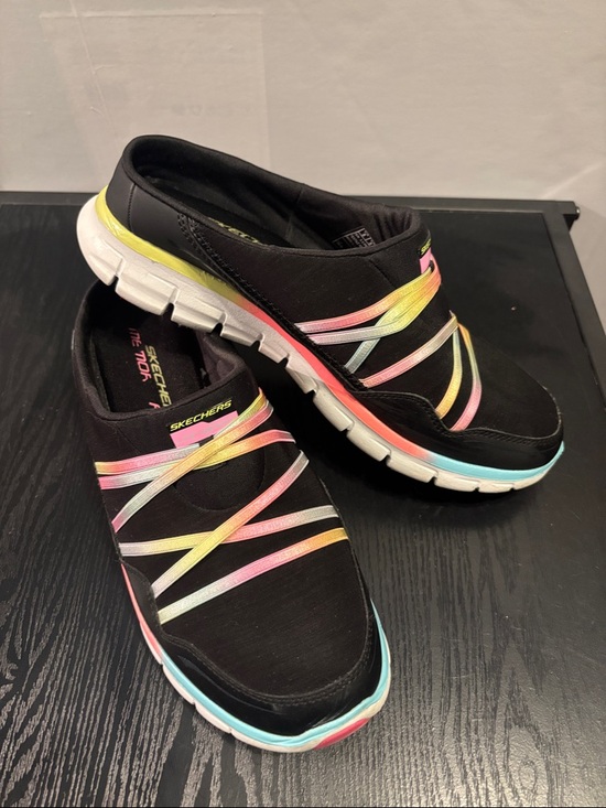 Skechers Shoes - Skechers Black Slip-On Athletic Sneakers with Pastel Rainbow Straps